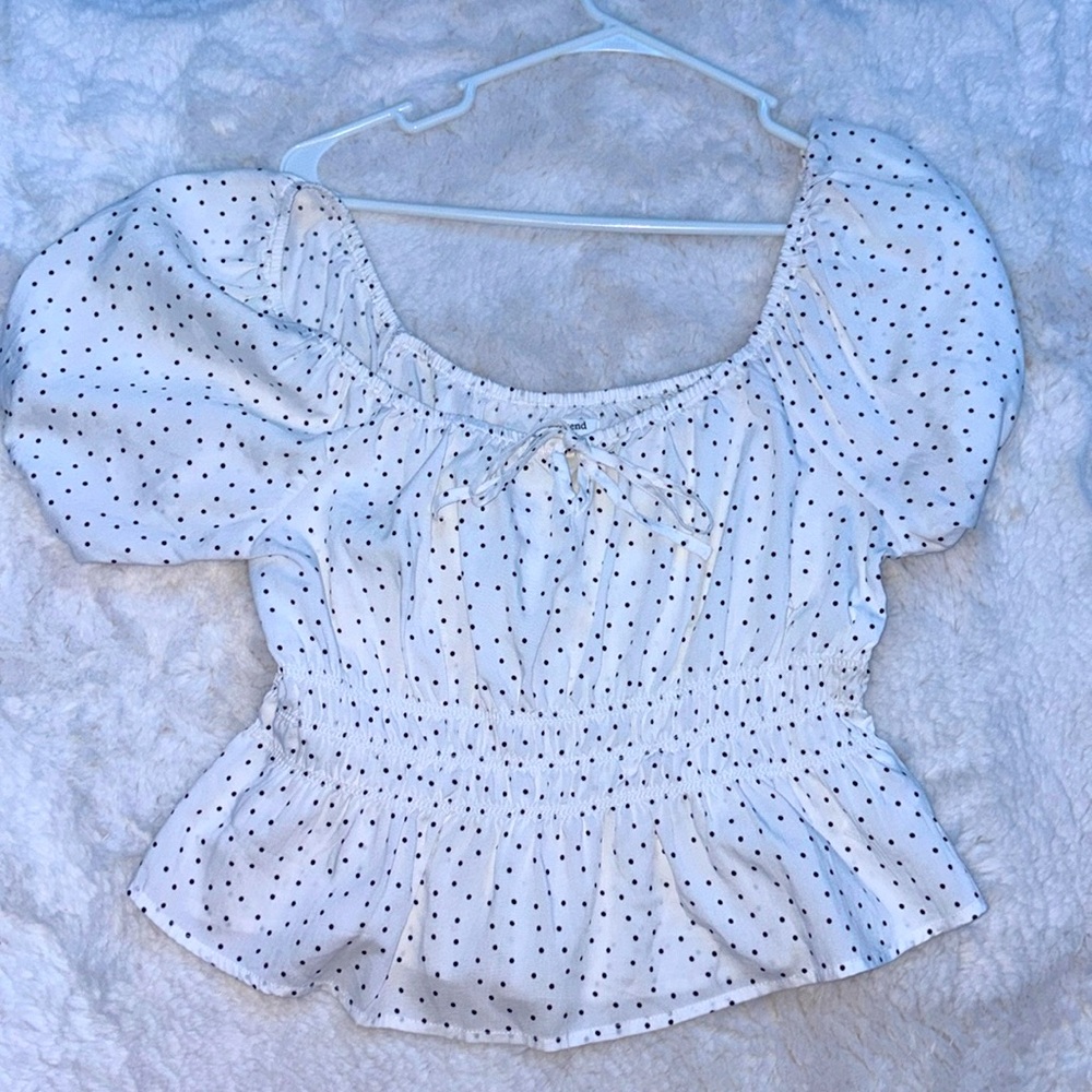 White polka dot blouse
